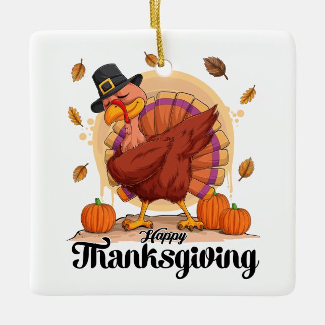 Happy Thanksgiving  Ceramic Ornament (Front)