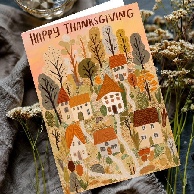 Happy Thanksgiving Charming Autumn Village Fall  Card (Happy Thanksgiving Charming Autumn Village Fall Card
)
