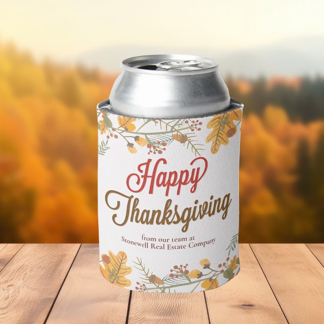 Happy Thanksgiving Chic Fall Leaves Company Party Can Cooler (Creator Uploaded)