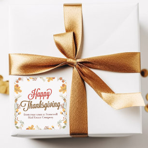 Happy Thanksgiving Chic Fall Leaves Custom Company Square Sticker