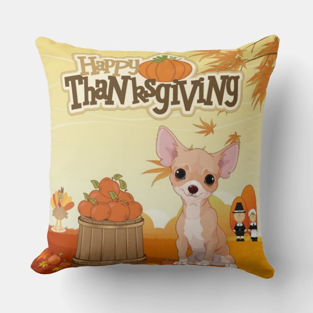 Happy Thanksgiving  Chihuahua Cushion (Front)