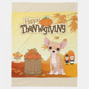 Happy Thanksgiving  Chihuahua Fleece Blanket