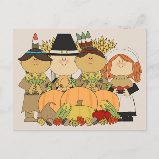 Happy Thanksgiving Children background Holiday Postcard (Front)
