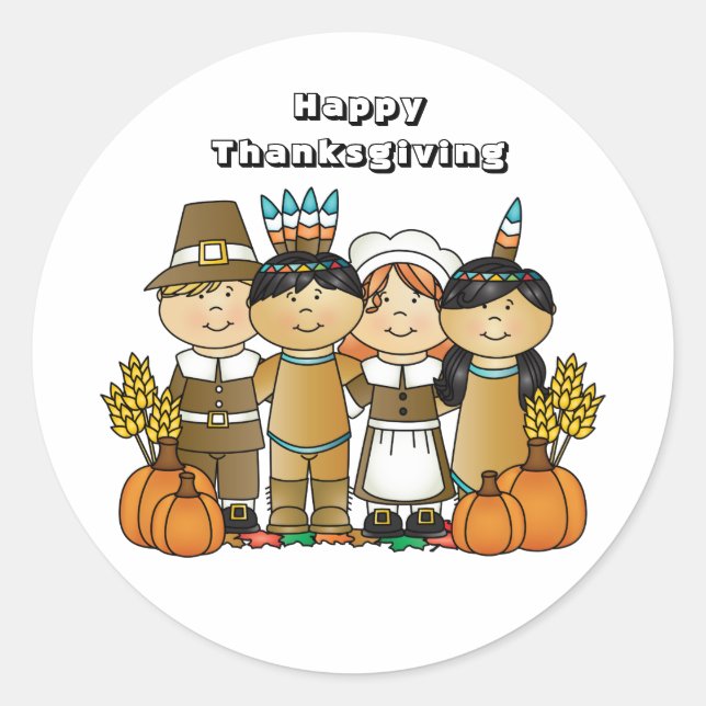 Happy Thanksgiving Children Classic Round Sticker (Front)