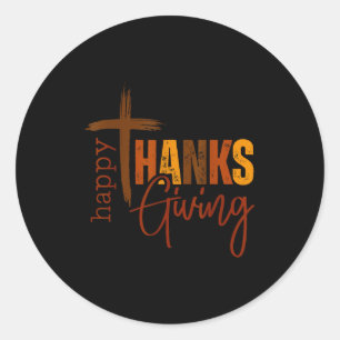 Happy Thanksgiving Christian Cross Turkey Pumpkin  Classic Round Sticker