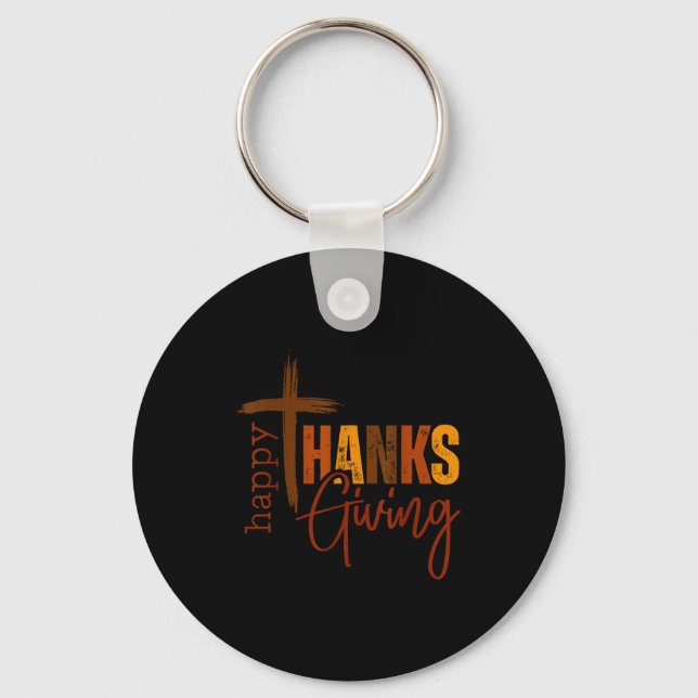 Happy Thanksgiving Christian Cross Turkey Pumpkin  Key Ring (Front)
