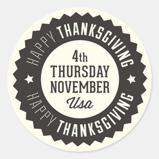 Happy Thanksgiving Classic Round Sticker (Front)
