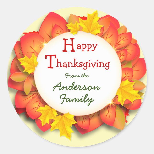 Happy Thanksgiving Classic Round Sticker (Front)