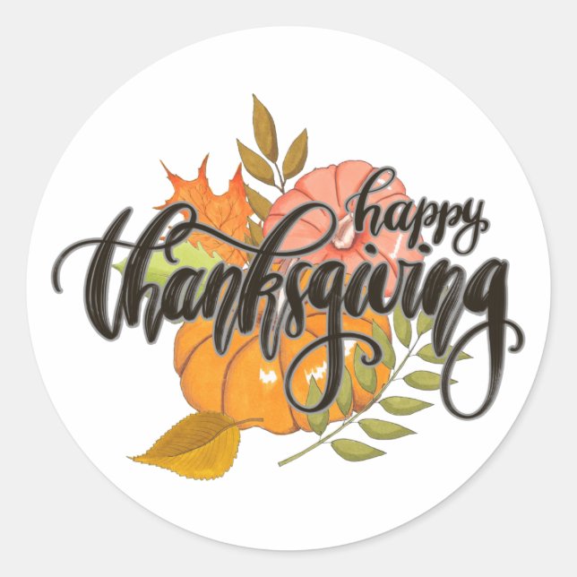 Happy Thanksgiving Classic Round Sticker (Front)