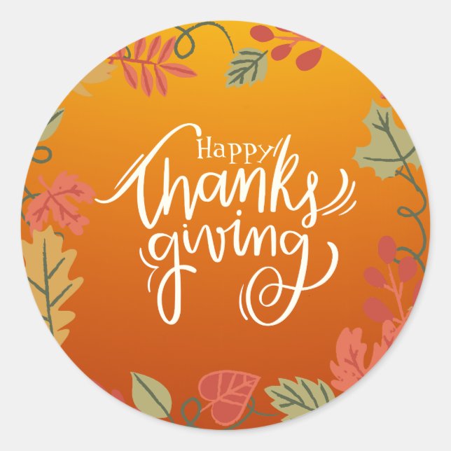 Happy Thanksgiving Classic Round Sticker (Front)