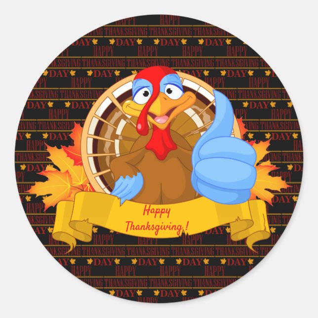 Happy Thanksgiving Classic Round Sticker (Front)