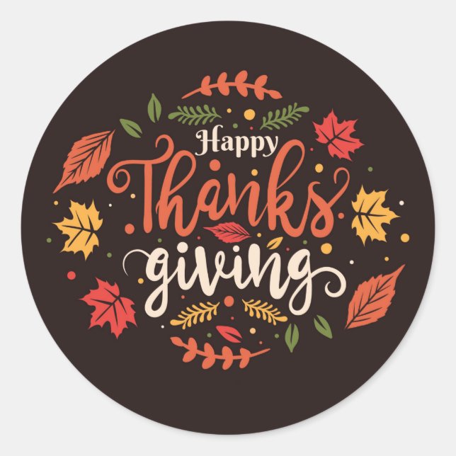 Happy Thanksgiving Classic Round Sticker (Front)