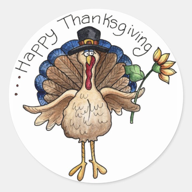 Happy Thanksgiving Classic Round Sticker (Front)