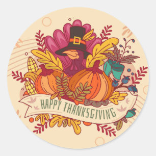 Happy Thanksgiving Classic Round Sticker