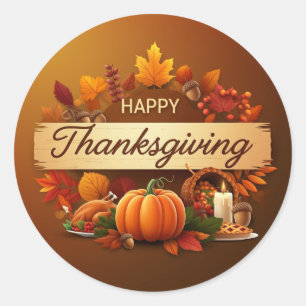 Happy Thanksgiving Classic Round Sticker
