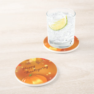 Happy Thanksgiving Colorful Autumn Leaves Coaster
