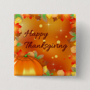 Happy Thanksgiving Colourful Autumn Leaves 15 Cm Square Badge