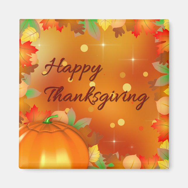 Happy Thanksgiving Colourful Autumn Leaves Magnet (Front)
