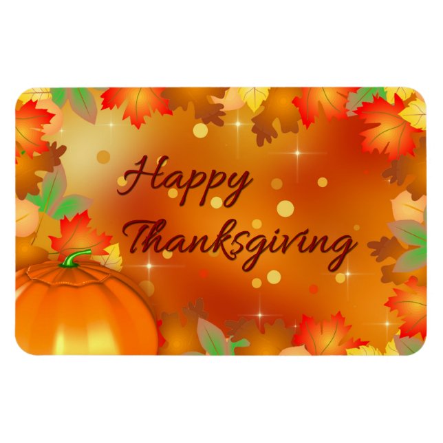 Happy Thanksgiving Colourful Autumn Leaves Magnet (Horizontal)