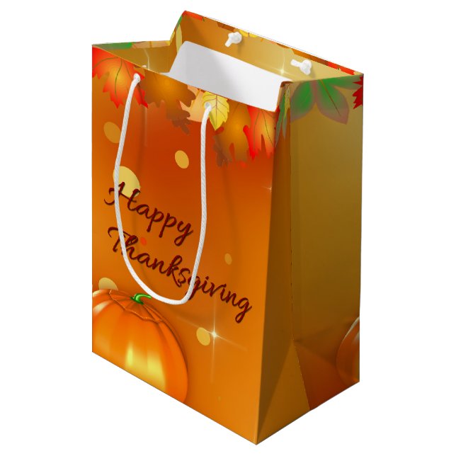 Happy Thanksgiving Colourful Autumn Leaves Medium Gift Bag (Front Angled)