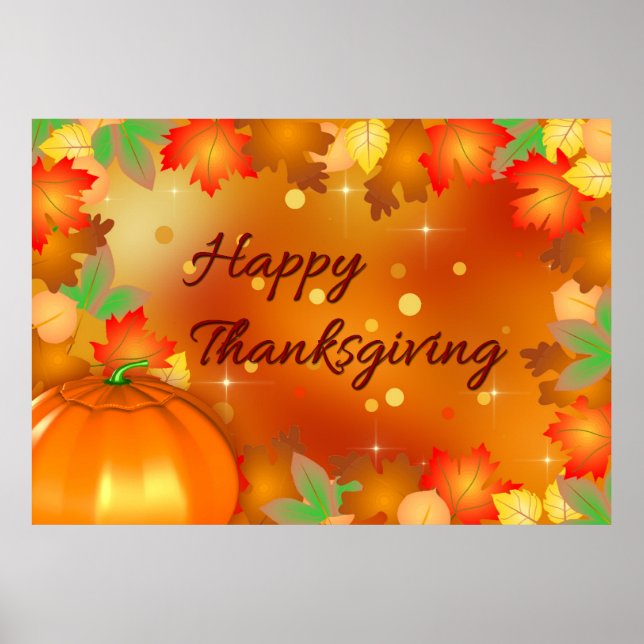 Happy Thanksgiving Colourful Autumn Leaves Poster (Front)