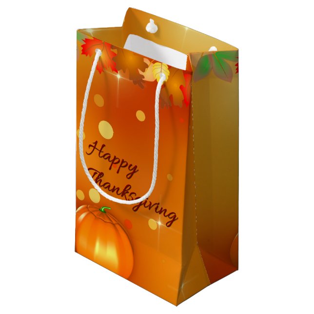 Happy Thanksgiving Colourful Autumn Leaves Small Gift Bag (Front Angled)