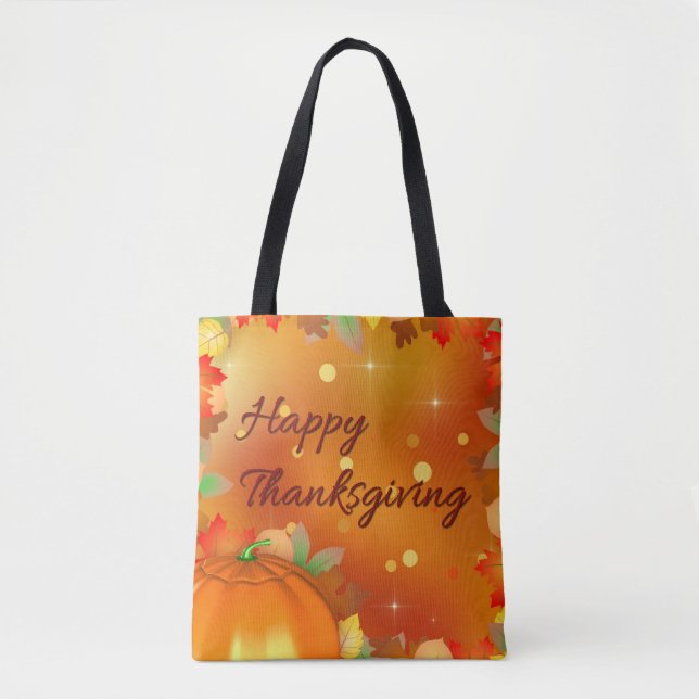 Happy Thanksgiving Colourful Autumn Leaves Tote Bag (Front)