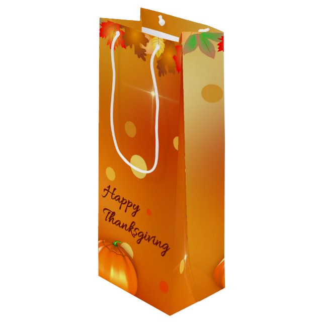 Happy Thanksgiving Colourful Autumn Leaves Wine Gift Bag (Front Angled)