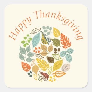 Happy Thanksgiving Colourful Leaves Pastel Square Sticker