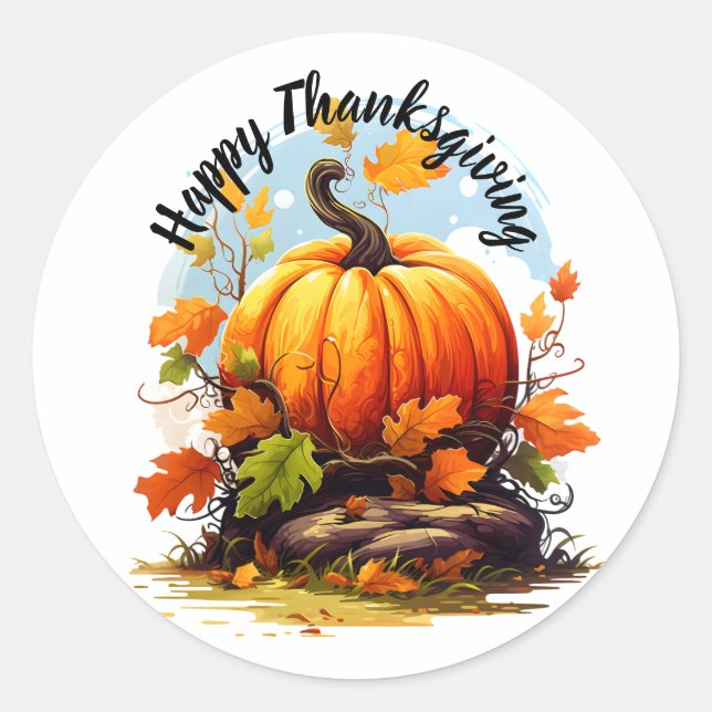 Happy Thanksgiving colourful pumpkin  Classic Round Sticker (Front)