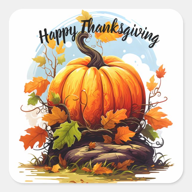 Happy Thanksgiving colourful pumpkin  Square Sticker (Front)