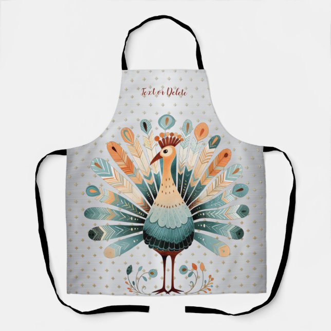 Happy Thanksgiving Colourful Turkey Golden Stars Apron (Front)