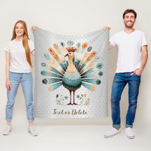 Happy Thanksgiving Colourful Turkey Golden Stars Fleece Blanket