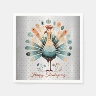Happy Thanksgiving Colourful Turkey Golden Stars Napkin