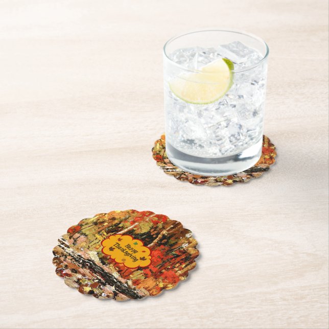Happy Thanksgiving, Colours of Autumn Mug Paper Coaster (Insitu)