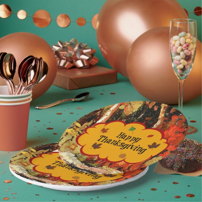 "Happy Thanksgiving," Colours of Autumn, Paper Plate (Multi)