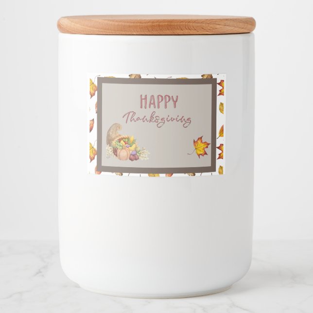 Happy Thanksgiving Cornucopia Basket Fall Leaves   Food Label (Front)