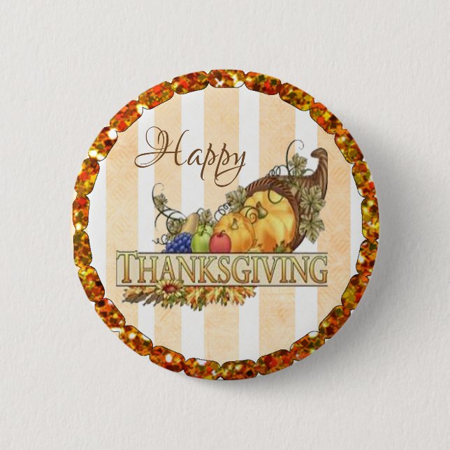 Happy Thanksgiving Cornucopia  Button (Front)