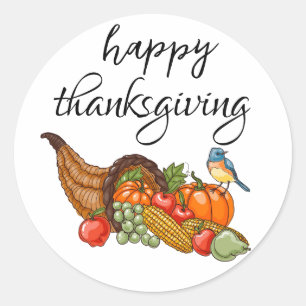 happy thanksgiving Cornucopia Classic Round Sticker