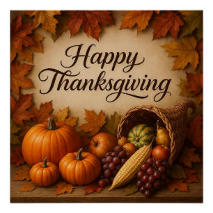 Happy Thanksgiving Cornucopia Poster