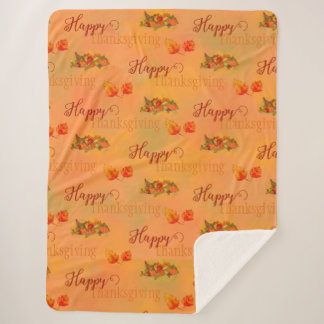 Happy Thanksgiving Cornucopia Sherpa Fleece Blanke Blanket