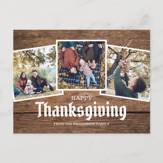 Happy Thanksgiving Country Rustic Family Photo Holiday Postcard (Front)