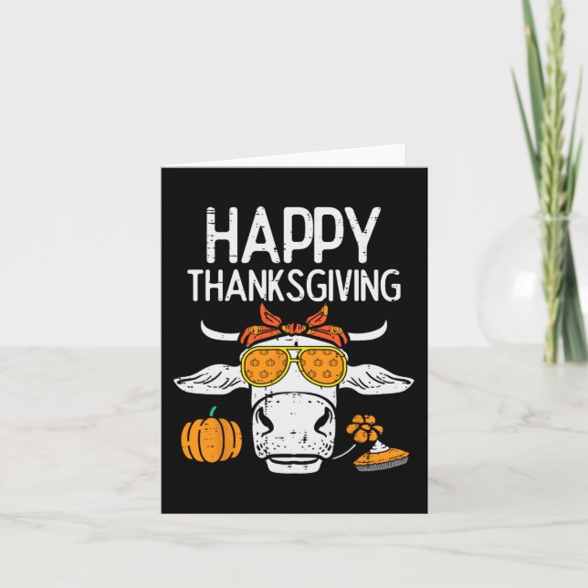 Happy Thanksgiving Cow Fall Autumn Farmer Men Wome Card (Front)