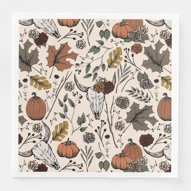 Happy Thanksgiving Cow Skull Fall Harvest Napkin (Front)