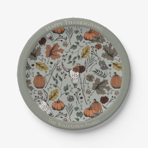 Happy Thanksgiving Cow Skull Fall Harvest Paper Plate