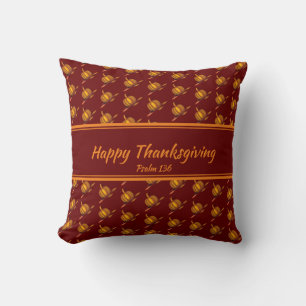 HAPPY THANKSGIVING Custom Burgundy Orange Pumpkin Cushion