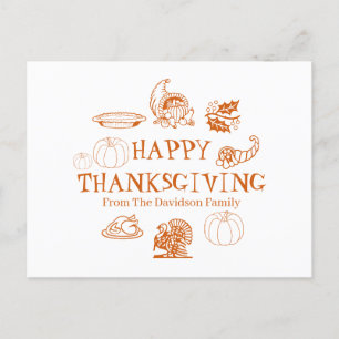 Happy Thanksgiving custom family name  Holiday Postcard