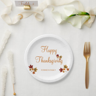 Happy Thanksgiving Custom Family Name Paper Plate