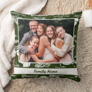 Happy Thanksgiving: Custom Family Photo & Name Cushion