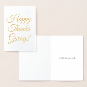 Happy Thanksgiving custom gold script typography Foil Card